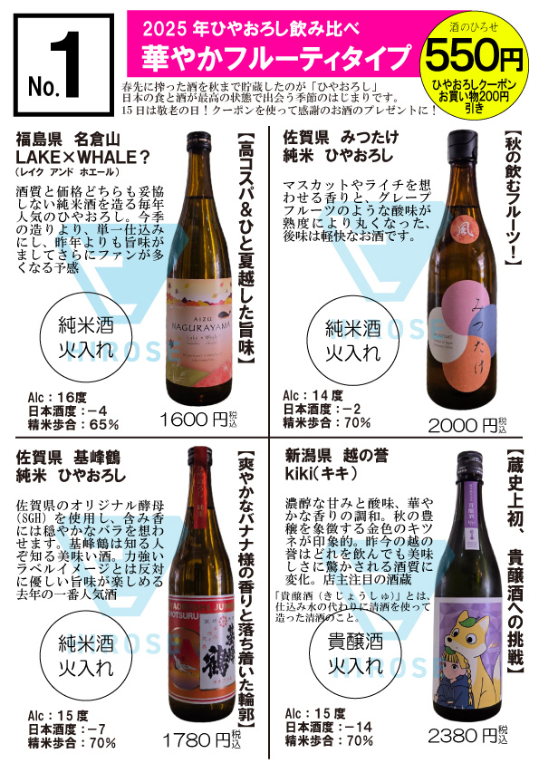 2025年ひやおろしの飲み比べ
